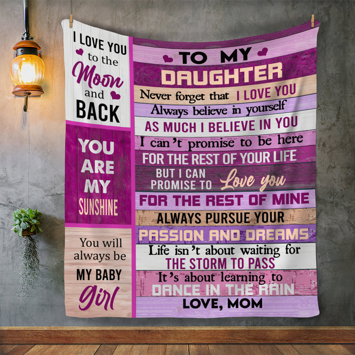 To My Daughter Love Mom Sherpa Blanket 50 x60 Size